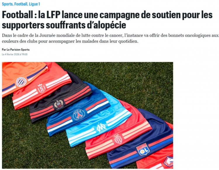 关怀抗癌球迷！法足联发起支持脱发球迷的活动，免费提供针织帽